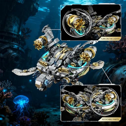 Mechanical Turtle Building Block with Hand Crank & Motor Dual Drive Gear Motion Steampunk＆Educational Construction Set for Adults Teens and Model Enthusiasts - color: Turtle With Motor