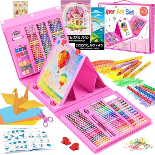 Art Supplies, 272 Pack Art Set Crafts Drawing Kit for Kids Girls Boys Teens - color: Pink