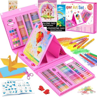 Art Supplies, 272 Pack Art Set Crafts Drawing Kit for Kids Girls Boys Teens - color: Pink