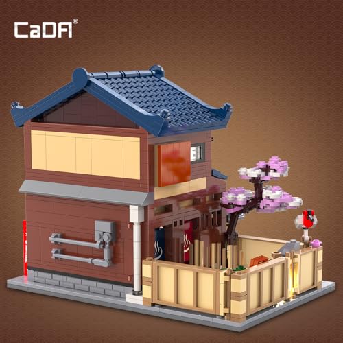 CaDA C66012W Japanese Hot Spring Hotel Building Block Model, 1249 Pieces of Japanese-Style Architecture, Cherry Blossom Garden with Led Warm Light, Collectible Assembly House (C66012W) - color: C66012w