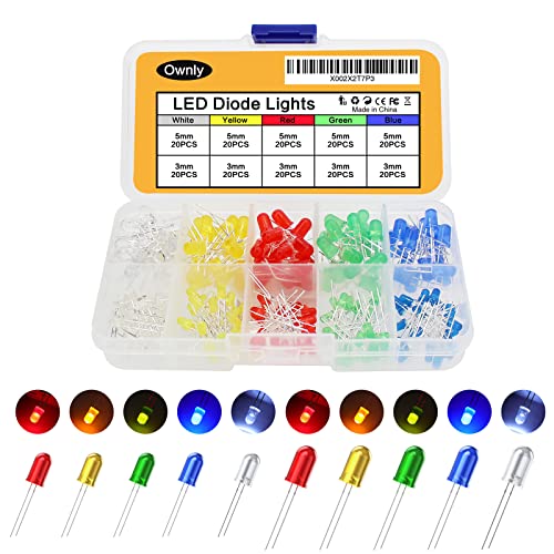 200Pcs 3mm & 5mm Led Light Emitting Diodes Assortment Kit, Mini/Tiny/Small Individual Led Single Light, Clear/White Red Green Blue Yellow Assorted Led Diode Bulbs Set for Arduino, Breadboard, etc