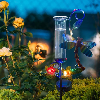 Stargarden Rain Gauge Outdoor, Metal Dragonfly Rain Gauge with 5 inch Glass Tube - color: Dragonfly