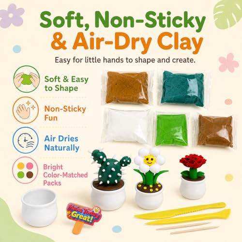 Air Dry Clay Kit for Kids, 12 Plants Modeling Magic Clay Sculpting Tools - color: Colorful Plant Kit