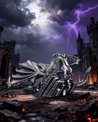 Piececool 3D Metal Puzzles for Adults Dark Dragon on Ruins Model Building Kits Desk Decor, Great Birthday New Year Gifts for Men Teens 16+
