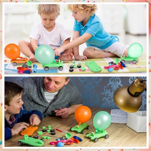 Shappy 36 Sets Car Balloon Powered Racers Balloon Launcher & Powered Car Set Fun Party Gifts Fun Educational Assembly Kit Birthday Party Prizes Presents Easy Science Experiment (Green and Orange) - color: Green and Orange