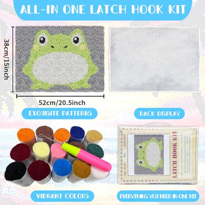 ORIGACH Frog Latch Hook Rug Kit for Adults, 20.5x15inch - style: Frog