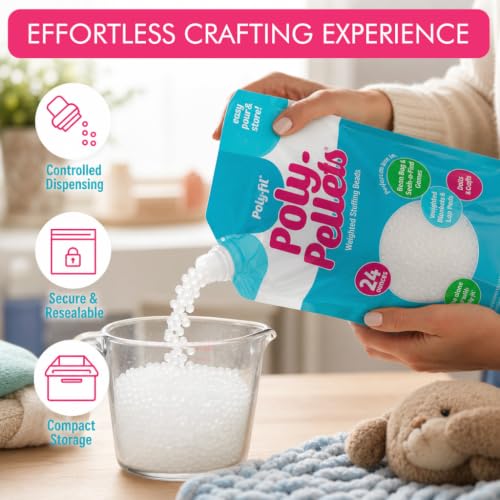 Fairfield Poly-Fil Poly-Pellets, Premium Polyester Weighted Stuffing Beads, Stuffing for Stuffed Animals, Toys, Bean Bags, Weighted Blankets, and More, 24-Ounce Bag (Pack of 3) - size: 24-ounce Bag (Pack of 3)