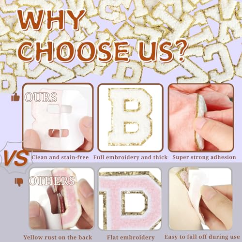 Chenille Letter Patches 26Pcs Self Adhesive Stickers for Clothes Backpacks - color: White 26 Pcs