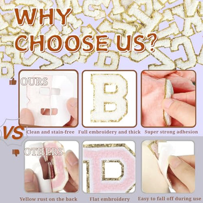 Chenille Letter Patches 26Pcs Self Adhesive Stickers for Clothes Backpacks - color: White 26 Pcs