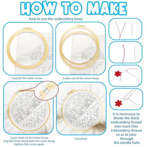 ACRNIGHEET 5 Pack Embroidery Kit for Beginners Adults, Stamped Cross Stitch Kits, Hand Embroidery Starter Kit Including 5 Stamped Embroidery Cloth, Colorful Threads, Hoop, Instruction, Gift Idea - style: Landscape Painting Patterns -5pcs