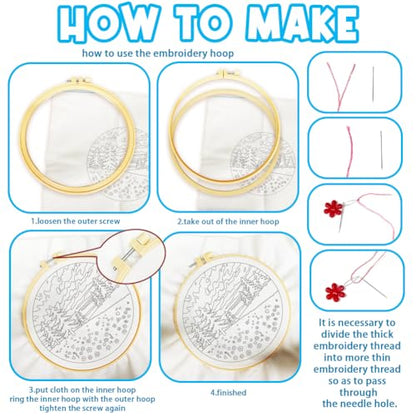 ACRNIGHEET 5 Pack Embroidery Kit for Beginners Adults, Stamped Cross Stitch Kits, Hand Embroidery Starter Kit Including 5 Stamped Embroidery Cloth, Colorful Threads, Hoop, Instruction, Gift Idea - style: Landscape Painting Patterns -5pcs