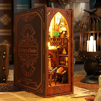 3D DIY Book Nook Kit - DIY Miniature House Kit for Adults, Teens and Beginners, Dollhouse Booknook Library Tiny House Bookshelf Decor 3D Wooden Puzzle, Mini Library of Books Model Build Gift - style: Library of Books