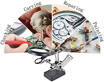 LED-lit Magnifying Glass Helping Hands Soldering Station, Alligator Clips