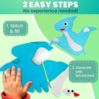Sewing Kit for Kids Ages 8-12 - 12 Beginner DIY Kids Sewing Crafts Ages 4-7 - color: 5.0 Dino