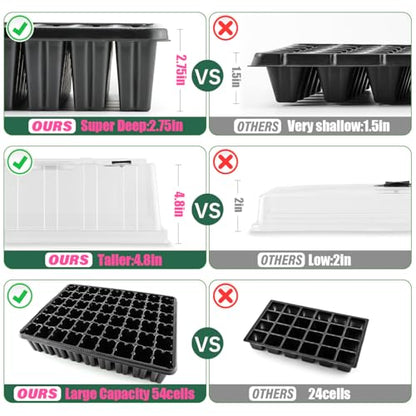 3-Pack Seed Starter Trays with 5" Tall Humidity Domes & 54-Cell Deep Trays - size: 3p Trays+Domes+54 Cells