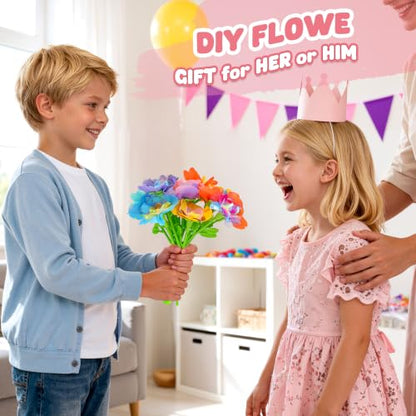 Flower Bouquet Craft Kit, DIY Flower-Making Crafts Toys for Kids Ages 4-8 - color: DIY Flower Set