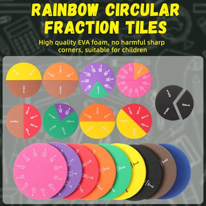 Sayglossy 15 Sets Fraction Circles Fraction Manipulatives for Preschool Elementary School Educational Math Learning Manipulatives for Teacher Bulk with Storage Box - style: Circles