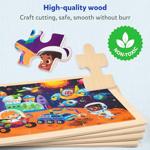 SYNARRY Large Space Planet Solar System Wooden Puzzles for Kids Ages 4-6