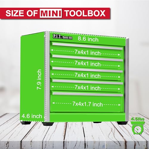 P.I.T. Mini Tool Box,Small Metal Toolbox Organizer with 5 Drawers,Green - color: Green, size: 5-Drawer
