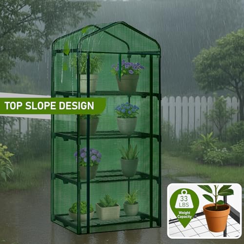 Outvita Mini Greenhouse, Small PE, 4 Tiers, White, 27"x19.6"x63" - style: 4 tiers 4 shelves