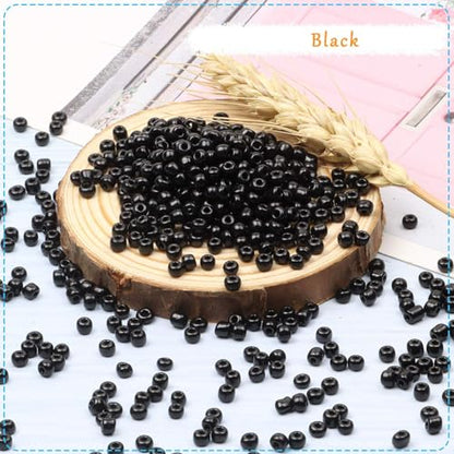 5000pcs Black Glass Seed Beads Bulk, Small Tiny Waist Spacer Beads for Bracelet, Necklace Jewelry Making, DIY Craft Projects(3mm 8/0) - color: Bright Black, size: 3mm