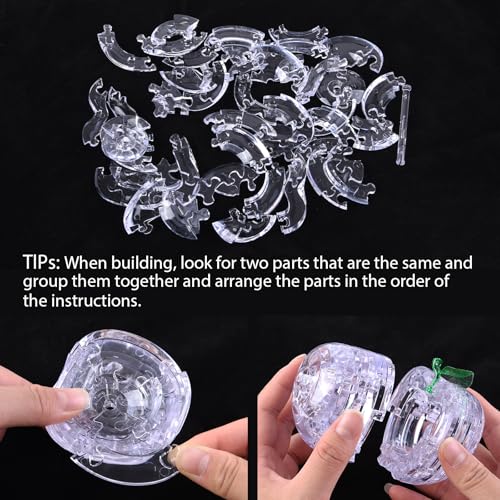 3D Crystal Puzzle, Night Light with Base, DIY Crafts for Age 14+, Birthday Gifts for Adults, Plastic Apple DIY Puzzle Blocks 3D Model Toy(White) - color: White Apple