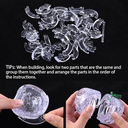 3D Crystal Puzzle, Night Light with Base, DIY Crafts for Age 14+, Birthday Gifts for Adults, Plastic Apple DIY Puzzle Blocks 3D Model Toy(White) - color: White Apple
