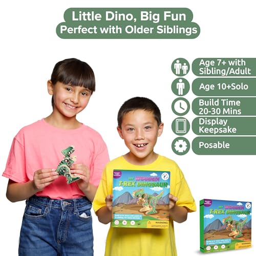 Little Jupiter DIY Wooden Kit with Stickers - Dinosaur Toys for Kids for 7-12 Yrs - Dinosaur Toy Woodworking Kits - Wood Crafts - Kids Building Kit - Wooden Crafts (T-Rex) - size: T-Rex