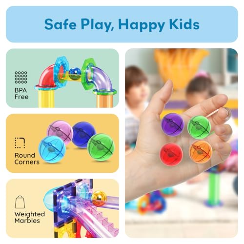 PicassoTiles Marbles for Magnetic Block Tiles Race Track Building Maze Set - color: 8 Piece Marbles for Marble Run