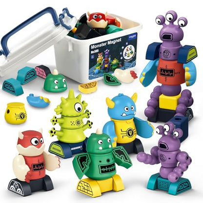 STEM Magnetic Robot Building, Toys for Kids 3 4 5 6 7 8, Transformable Stacking Bots with Storage Box, Creative Learning Christmas and Birthday Gifts for Boys Girls 3-5 4-8 - size: 35 PCS Magnetic Robot
