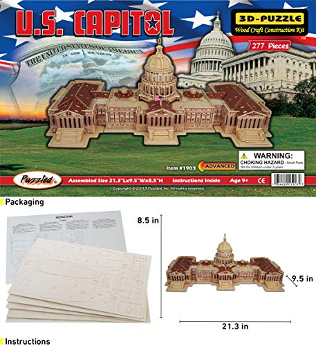 Puzzled 3D Puzzle The US Capitol Building Construction Kit, 277 Pieces Pack