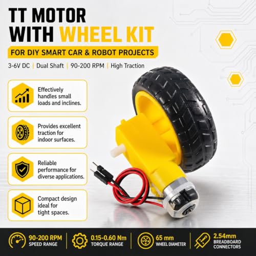 8-Set TT Gear Motor with Tire Wheel Kit, 3-6V DC