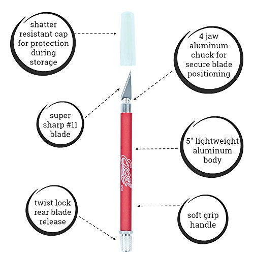 Excel Blades Soft Grip Hobby Knife, K18 with Safety Cap, American Made Light Duty Craft Knife (Red) - color: Red (1)