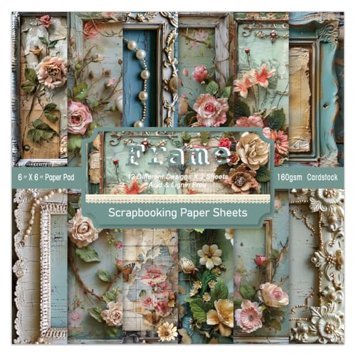 6 x 6 In Scrapbook Paper Pad Cardstock,24 Sheets Garden Pattern Design Floral Decorative Decoupage for Photo Album Card Making Folded Supplies Gift Wrapping Junk Journals DIY Crafts
