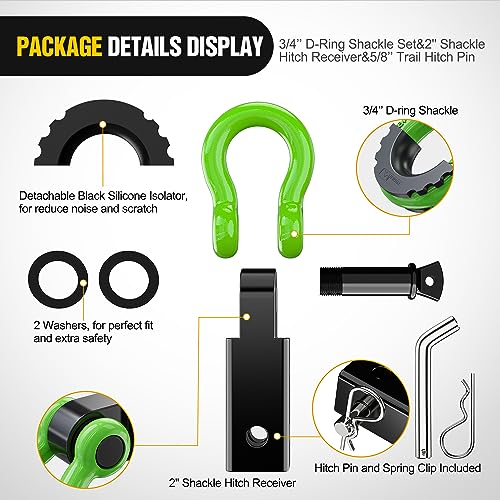 Nilight Shackle Hitch Receiver 2inch for Vehicle Recovery with 3/4" Shackle - color: Black+Green