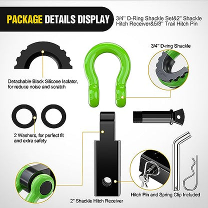 Nilight Shackle Hitch Receiver 2inch for Vehicle Recovery with 3/4" Shackle - color: Black+Green