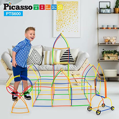 PicassoTiles 600pc Construction Toy Straw Building Set Children STEM Learning Interlocking Building Toys Creative Straw Connecting Builder Kits Early Education Kit for Kids Boys & Girls Ages 3+ PTS600 - color: 600pc Toy Straw