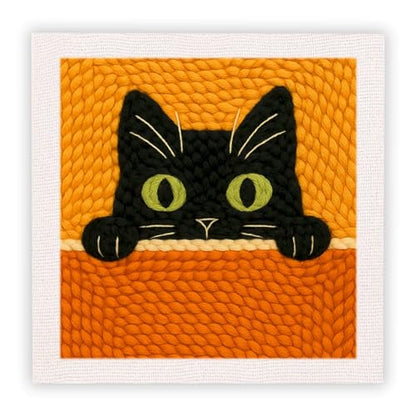 SDOYUNO Punch Needle Kit with Frame for Adults Beginners Kits 9.84 x 9.84 Inch Embroidery Starter Kits Punch Needle Kit with Black Cat Pattern, Threader, Yarns, Rug Punch, DIY Craft Kits (Black) - color: black