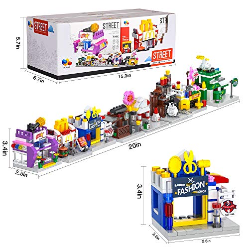 8 in 1 Mini City Shop Street View Building Blocks Kit,Girls Boys Toy Set