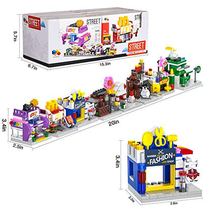 8 in 1 Mini City Shop Street View Building Blocks Kit,Girls Boys Toy Set
