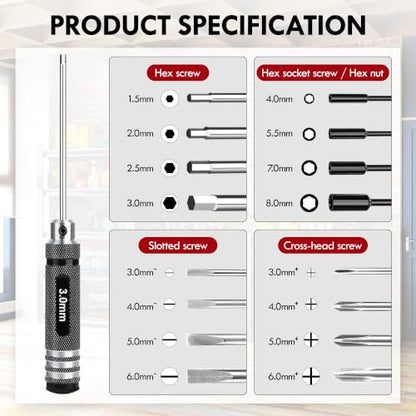 16pcs RC Tool Kit-Hex,Slotted, Socket, Phillips Screwdrivers Set - color: Silver