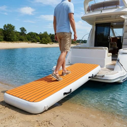 6.6 ft Inflatable Gangway for Boats & Yachts, 500 lb Non-Slip EVA Dock-to-Boat Boarding Ramp, Reinforced PVC Floating Walkway with 4 D-Rings, 4 Handles, Pump & Carry Bag - size: 6.6 ft (78.7 in)