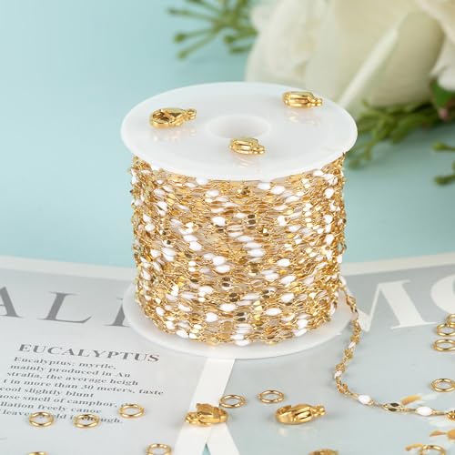 UMAOKANG Gold Plated Stainless Steel Jewelry Chain White Enamel Chains Bulk - color: Gold-White