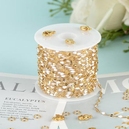 UMAOKANG Gold Plated Stainless Steel Jewelry Chain White Enamel Chains Bulk - color: Gold-White