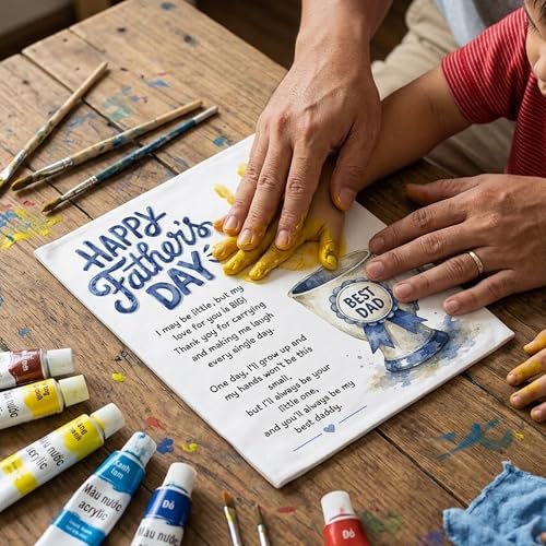 Fathers Day Crafts from Kids - Custom Handprint Set 3, Personalized Best Dads Ever Handprint Kit Family Handprint Craft Keepsake Personalized Fathers Day Dad Gifts from Kids Daughter Son for New Dad - color: CupBestFather