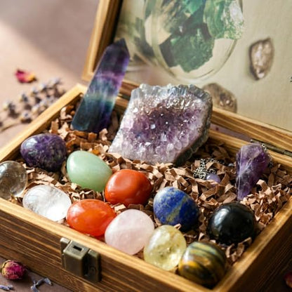 15PCS Natural Healing Crystals Set with Amethyst Gift Kit - color: Rainbow