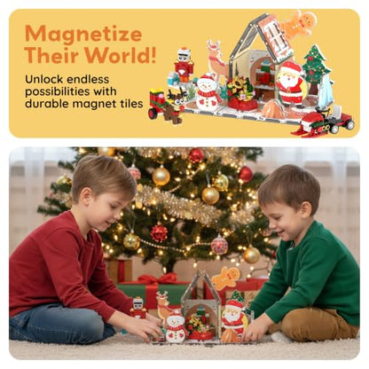 PicassoTiles Magnetic Tiles Building Brick Block Advent Calendar Christmas Theme Set Gingerbread House Holiday Toy Piece Surprise Countdown Magnet Tile STEM Learning Educational Gift for Kids PTA50 - color: Christmas Theme