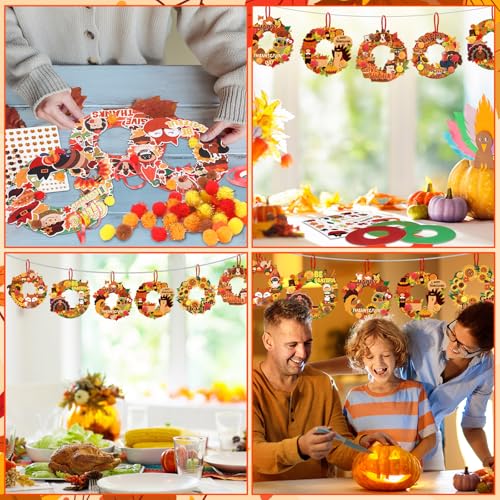 Hollowfly 48 Sets Fall Thanksgiving Paper Wreath Craft Kits - style: Thanksgiving