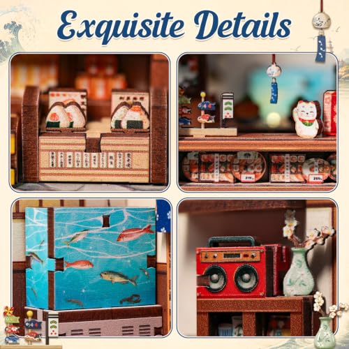 Cutefun DIY Miniature House Kit, 129 Pcs 3D Wooden Puzzle Tiny House - color: Fukuoka Mentaiko Kitchen