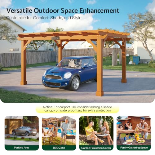 Jocisland 10x12 FT Premium Cedar Wood Pergola with Trellis Roof & Stakes - size: 10x12 FT
